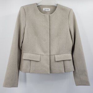Calvin Klein Blazer Suit Jacket Women's 10 Tan Button Up Hidden Placket Office